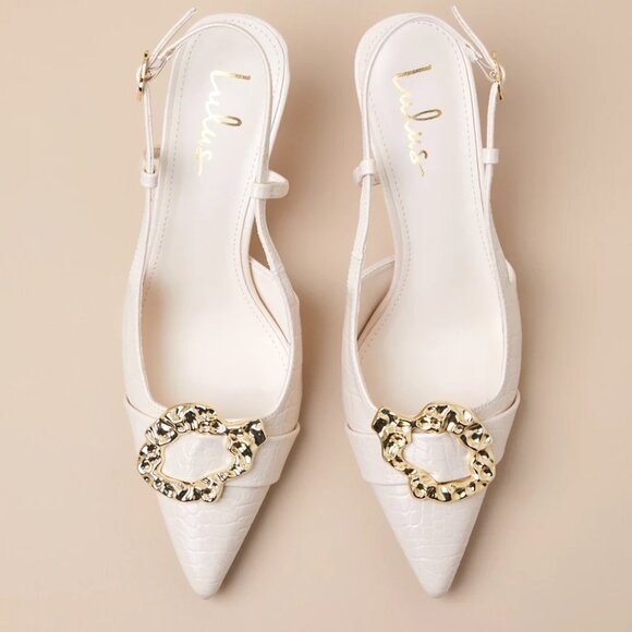 Lulu's Artigan Bone Croc-Embossed Slingback Pumps - Picture 11 of 12